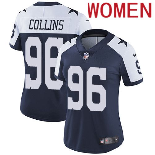 Women Dallas Cowboys #96 Maliek Collins Nike Navy Blue Throwback Alternate NFL Jersey->women nfl jersey->Women Jersey